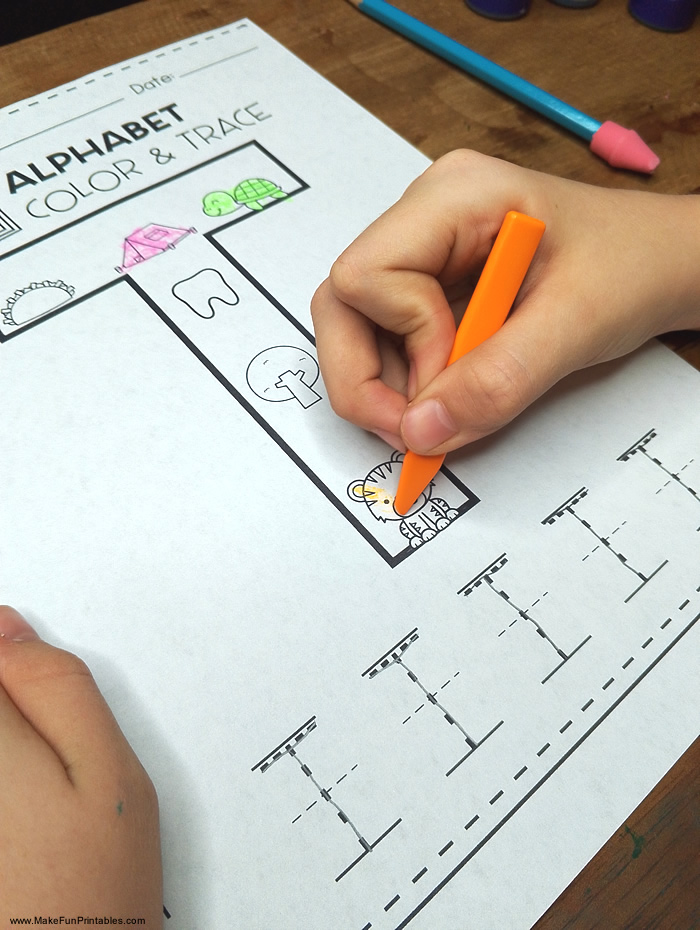 Printable alphabet tracing worksheet with large letter and colorable images