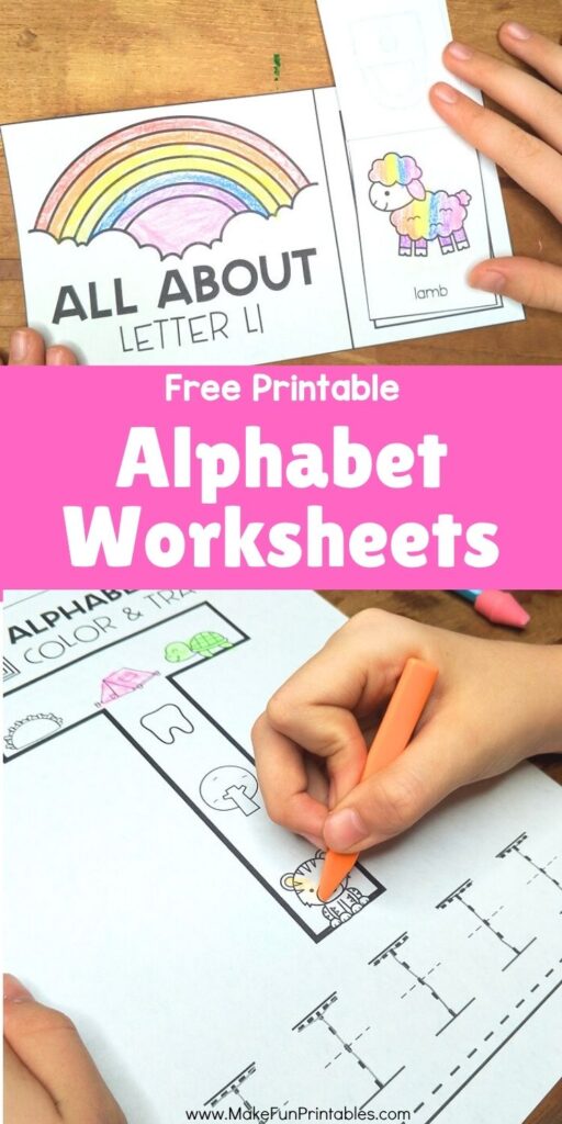 A to Z alphabet sound chart in black and white, ready for preschoolers to color.