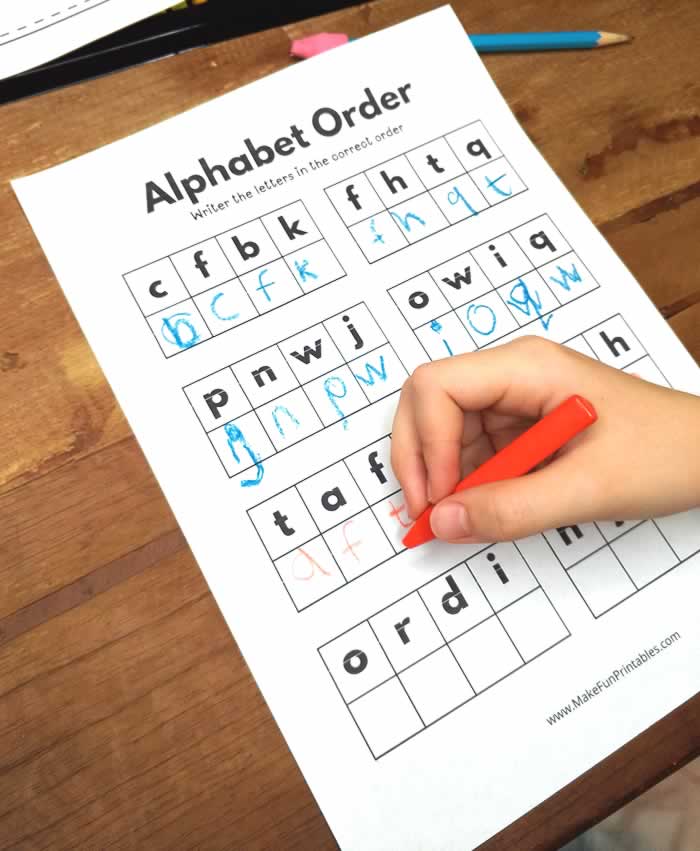 Printable worksheet for practicing alphabet order with fun letter sequencing activities for kids