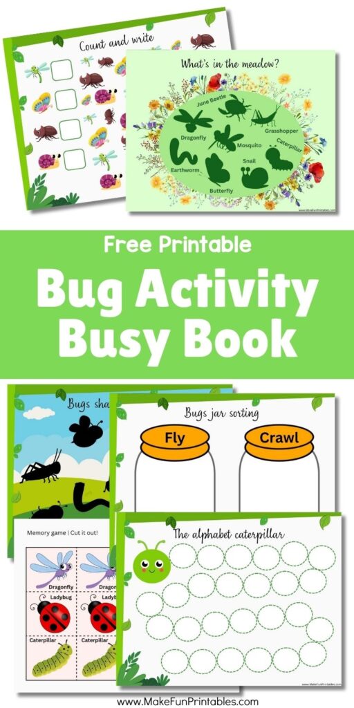 Preschooler matching colorful bugs in a printable busy book activity