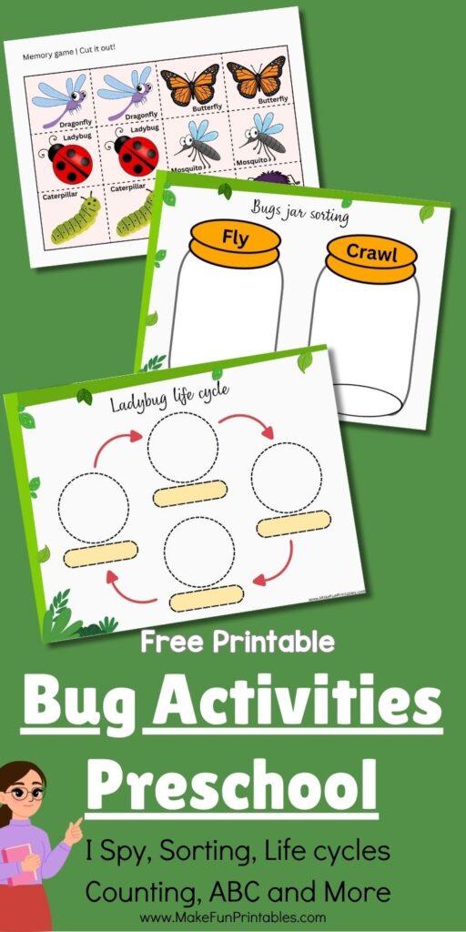 Spring-themed count and write bug worksheet for preschoolers
