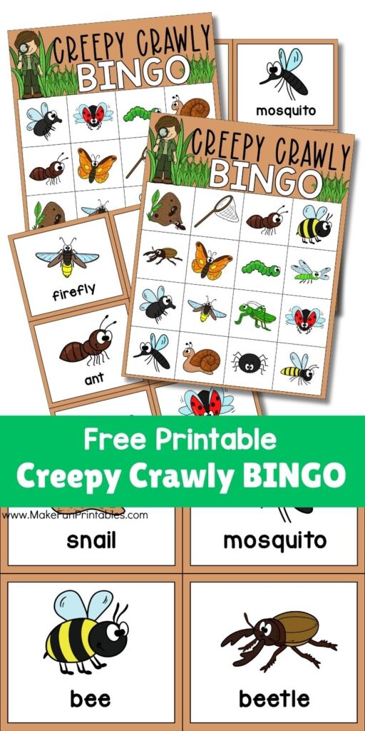Printable bingo cards featuring insects like ladybugs, ants, and butterflies for preschool learning.