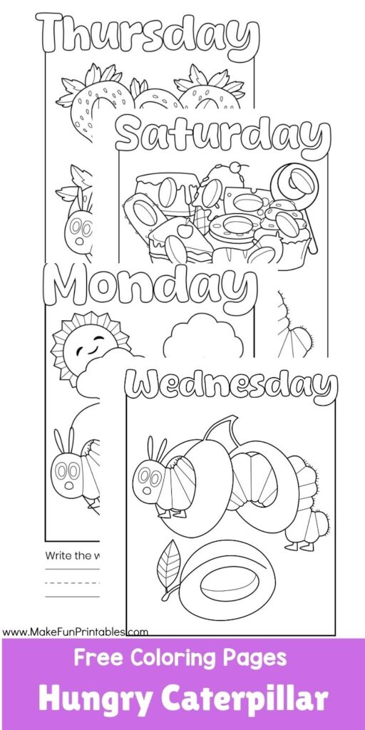 Thursday strawberries coloring page with bold illustrations and a tracing line for early writing practice.