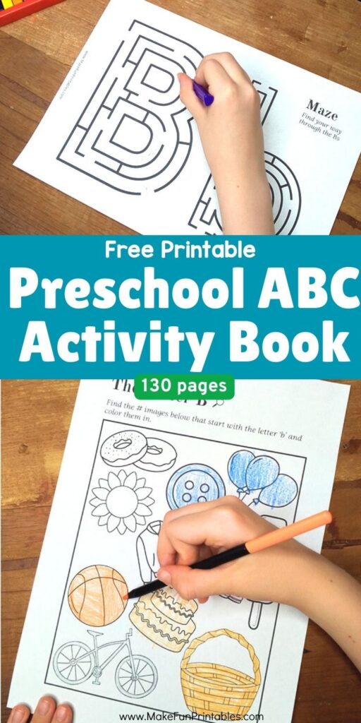 Preschool child tracing letters in printable ABC worksheets pack