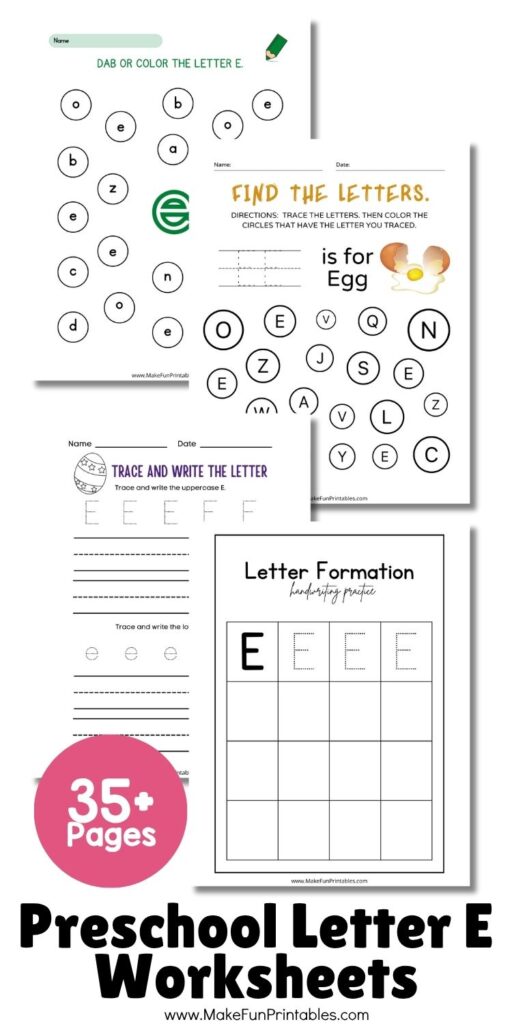 Letter E hunt worksheet where kids find and circle all the letter E’s.
