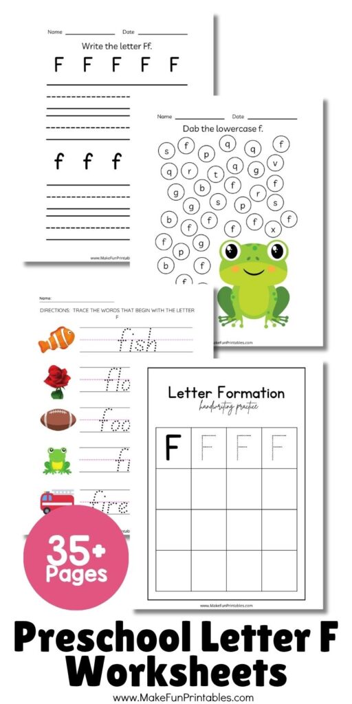 Handwriting practice sheet for tracing and writing the letter Ff