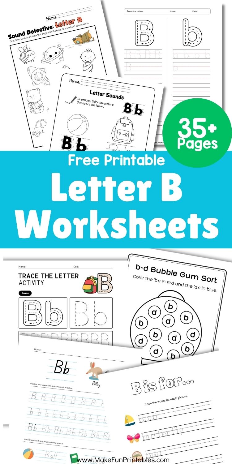 Child tracing uppercase and lowercase letter B on a printable worksheet
