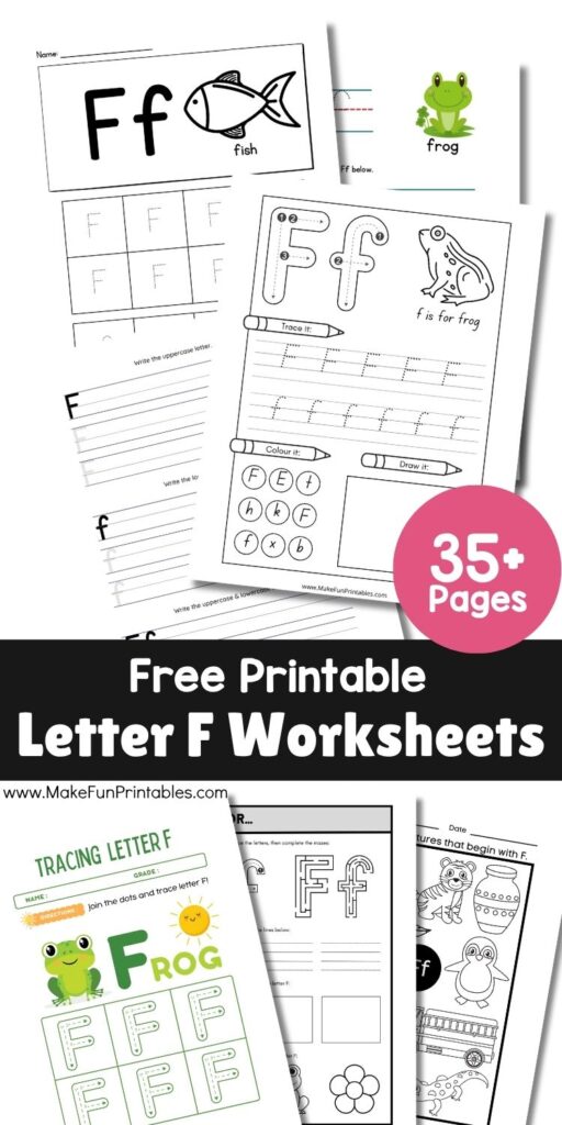Free alphabet tracing page featuring uppercase and lowercase F