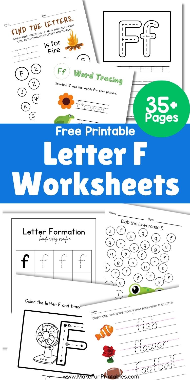 Printable letter F worksheet for preschoolers to trace and color