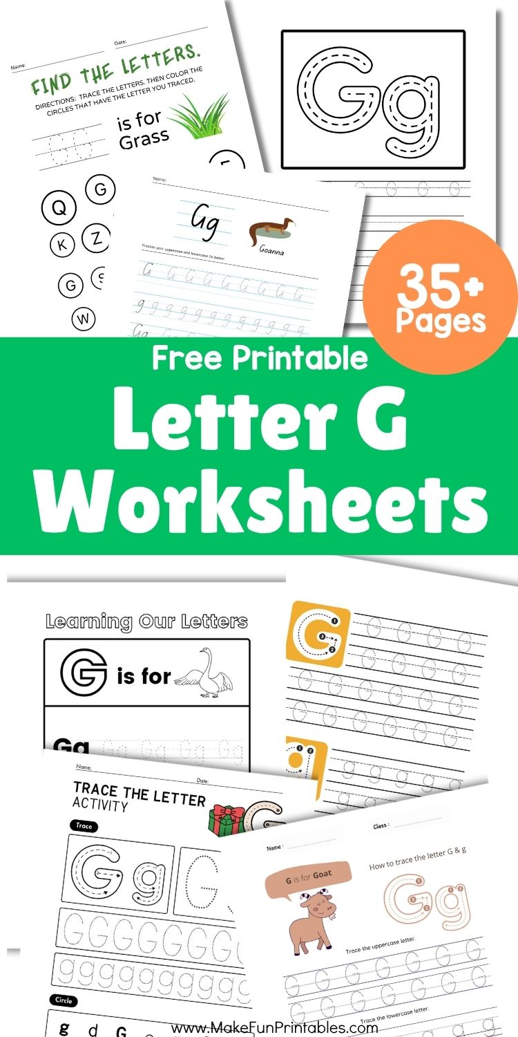 Printable letter G worksheet for preschoolers with tracing and coloring