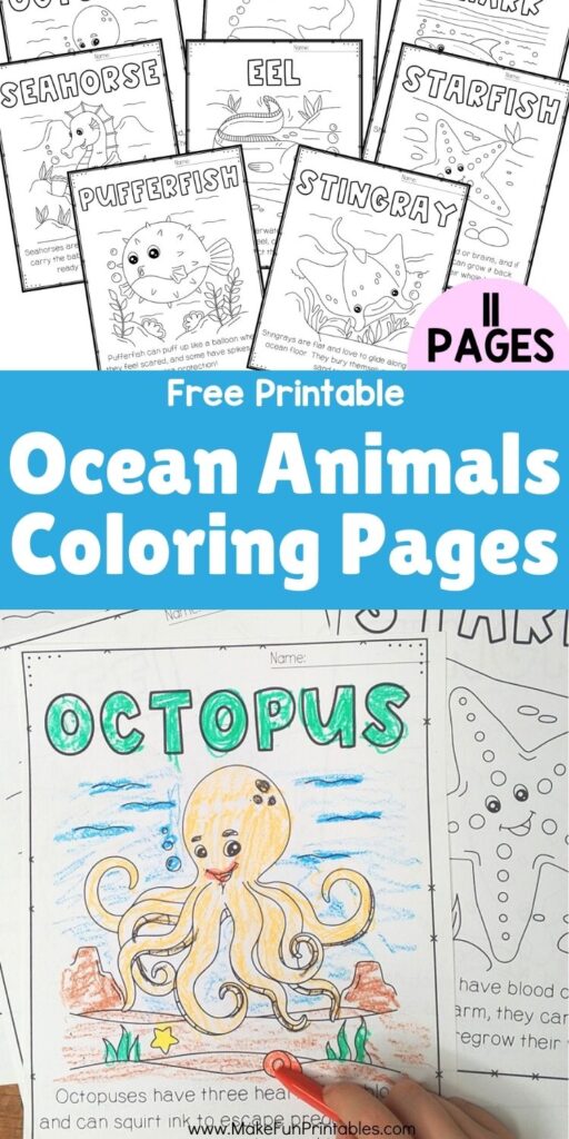 Child coloring an ocean animal worksheet with crayons during a homeschool activity.