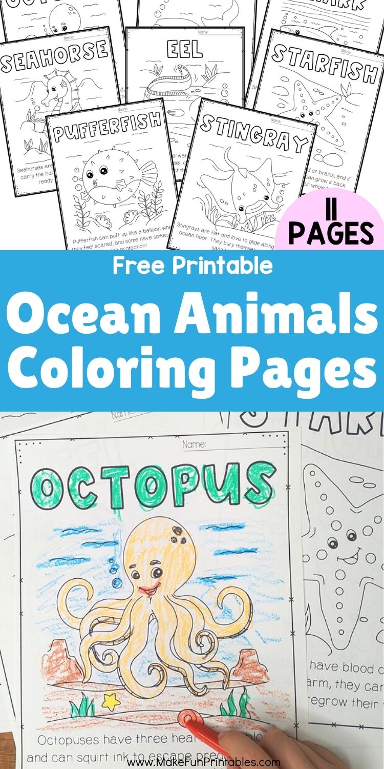 Child coloring an ocean animal worksheet with crayons during a homeschool activity.