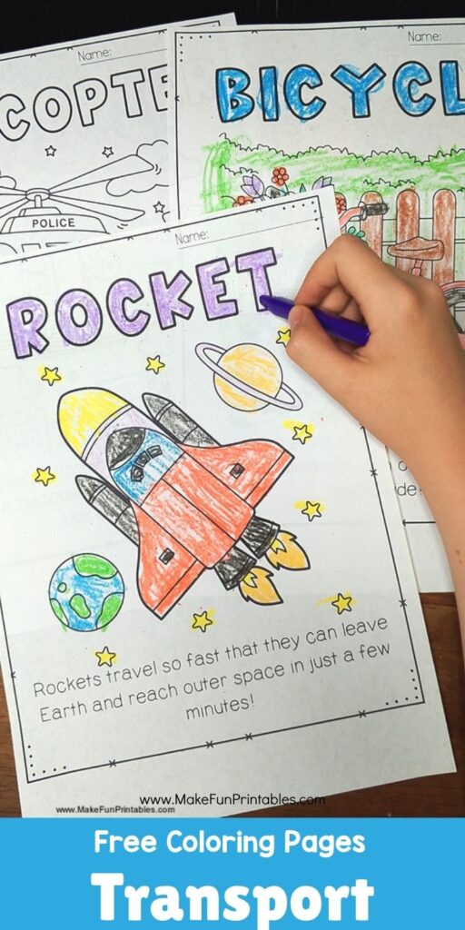 Child using crayons to color a vehicle worksheet as part of a transportation unit.