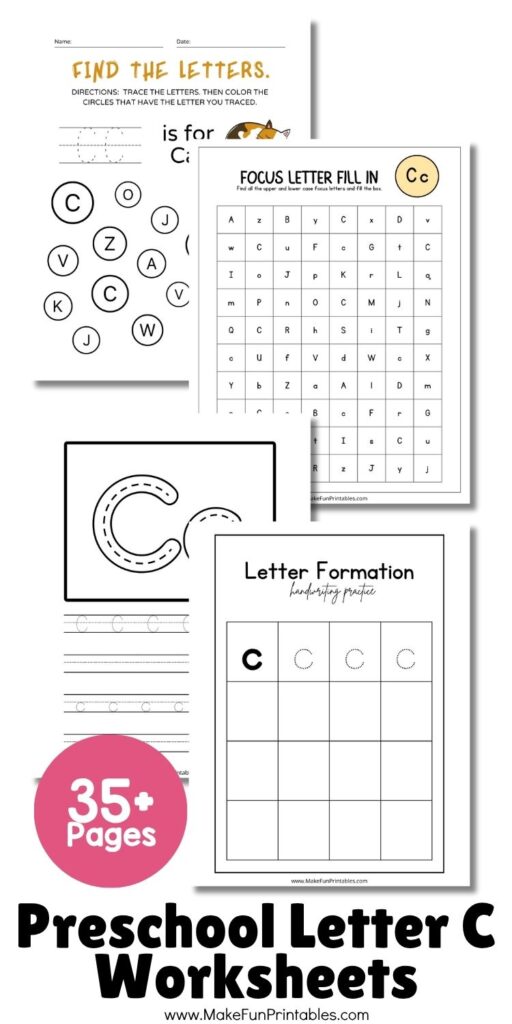 Free alphabet tracing worksheet for preschool with uppercase and lowercase letter C activities.