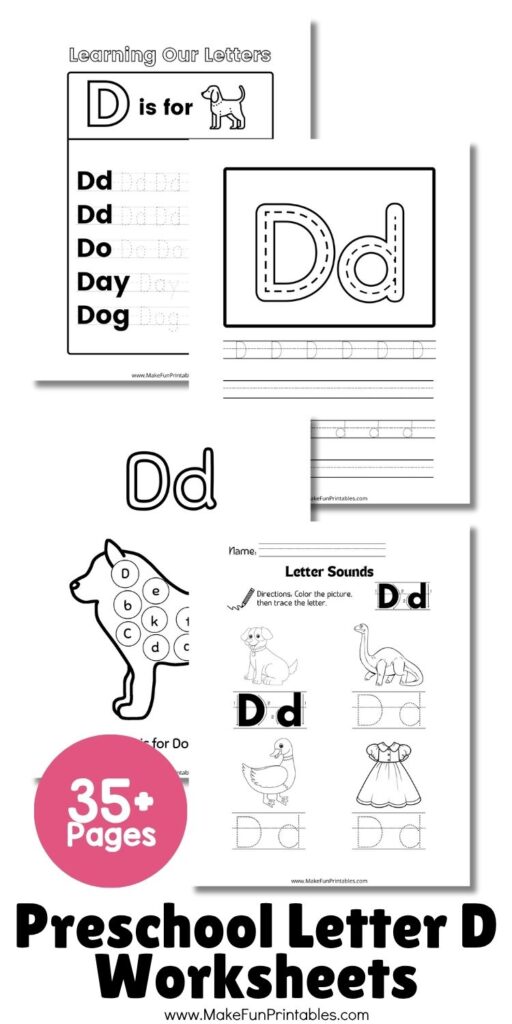 Free alphabet tracing worksheet to help preschoolers learn and practice writing the uppercase and lowercase letter D.