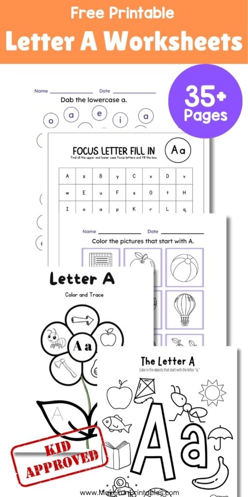 Preschool alphabet worksheet featuring uppercase and lowercase Letter A tracing