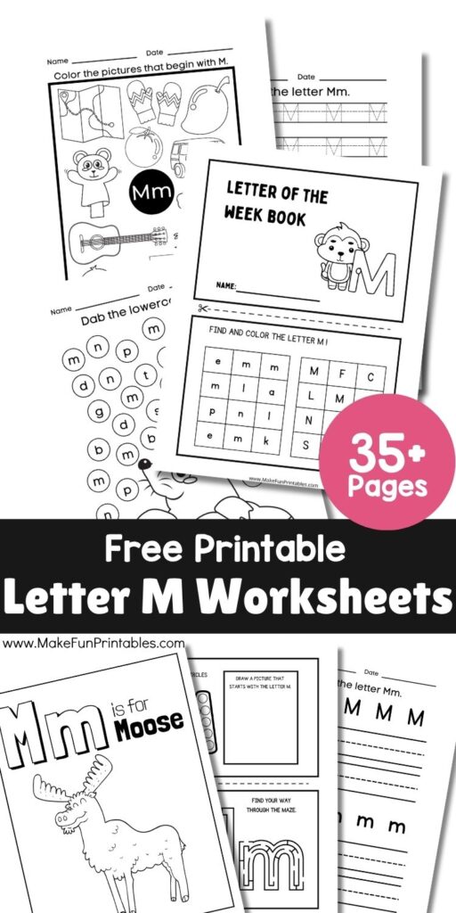 Free printable Letter M worksheets for preschool with tracing, coloring, and beginning sound activities to build early literacy and fine motor skills.