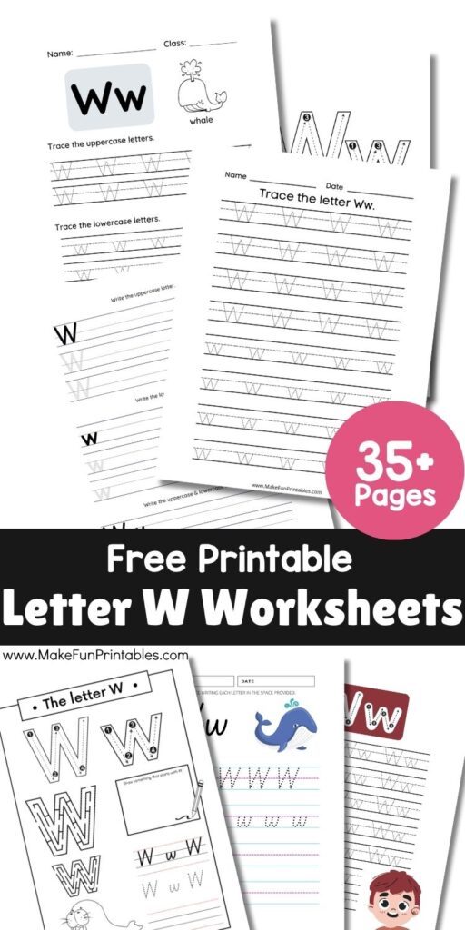 Preschool alphabet worksheet for identifying and writing uppercase and lowercase W.