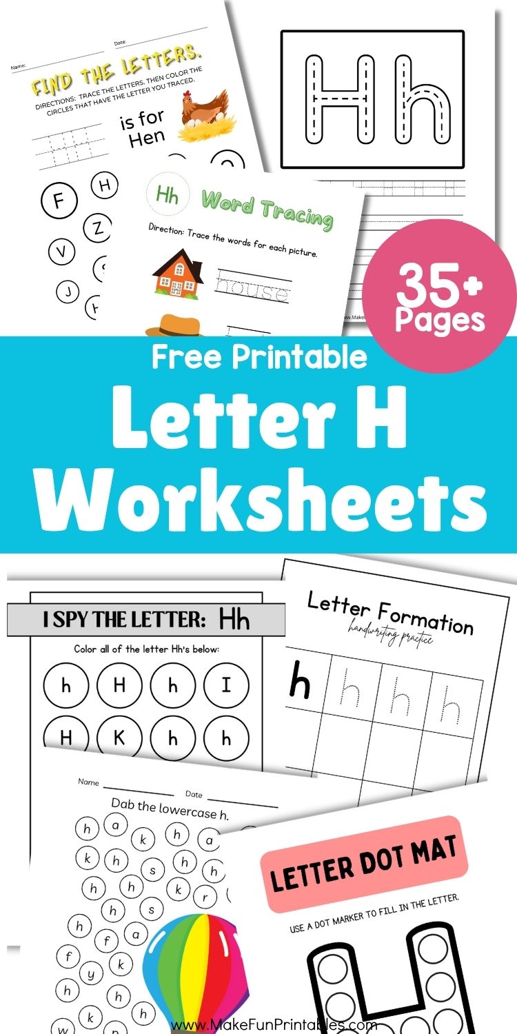Printable Letter H worksheets for preschool featuring tracing, coloring, and beginning sounds activities.