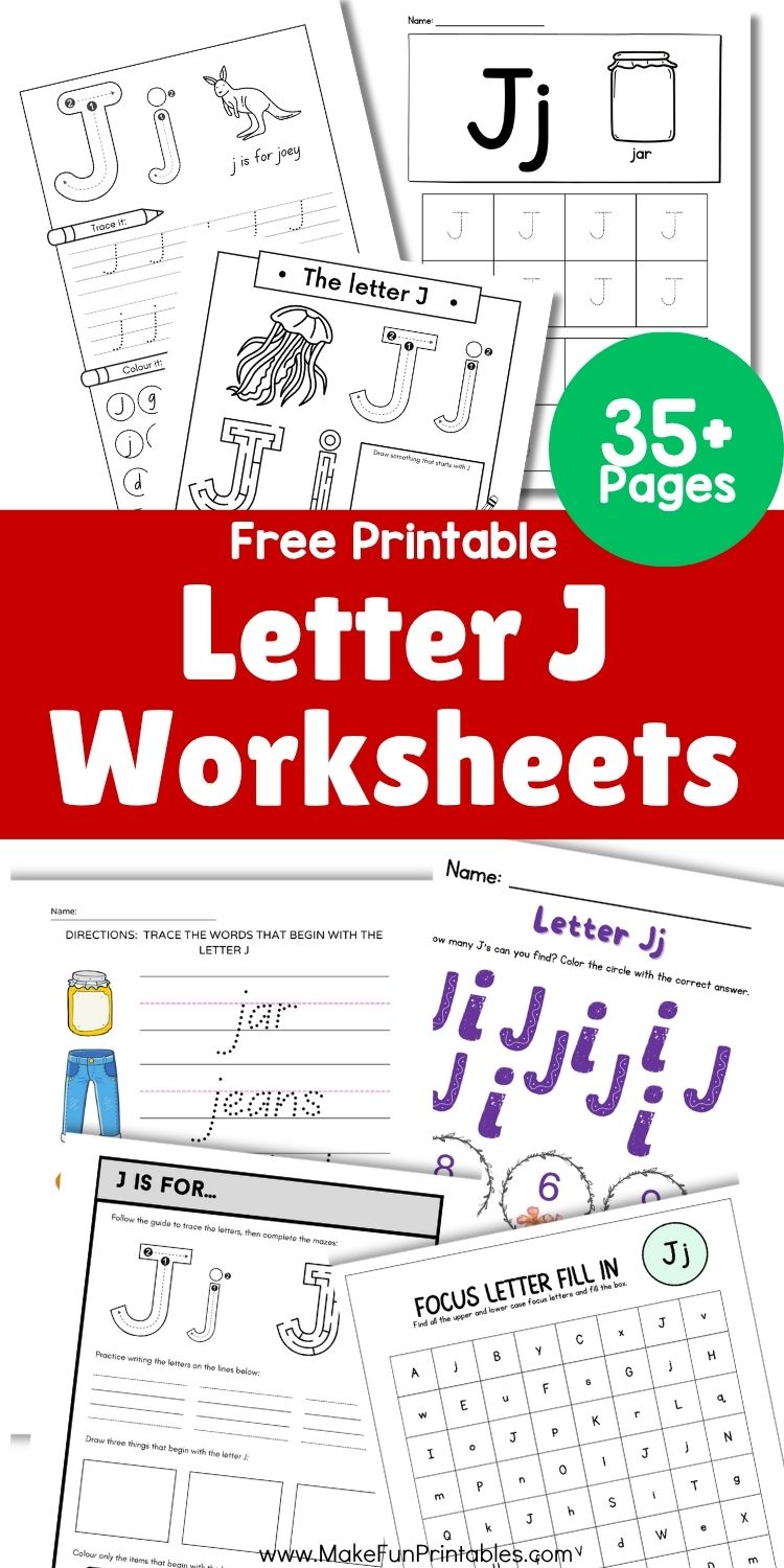 Free printable Letter J worksheets for preschool with tracing, coloring, and beginning sound activities to build early literacy skills.