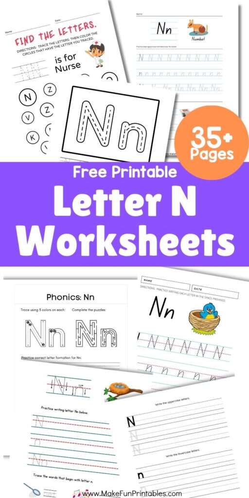Free printable Letter N worksheets for preschool with tracing, coloring, and beginning sound activities to build early literacy and fine motor skills.