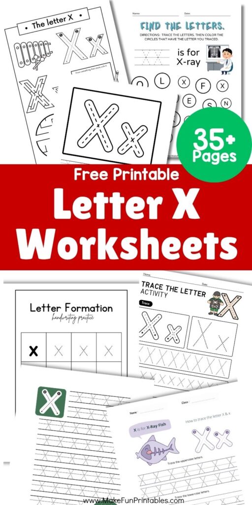 Free printable letter X tracing worksheet for preschool and kindergarten learners