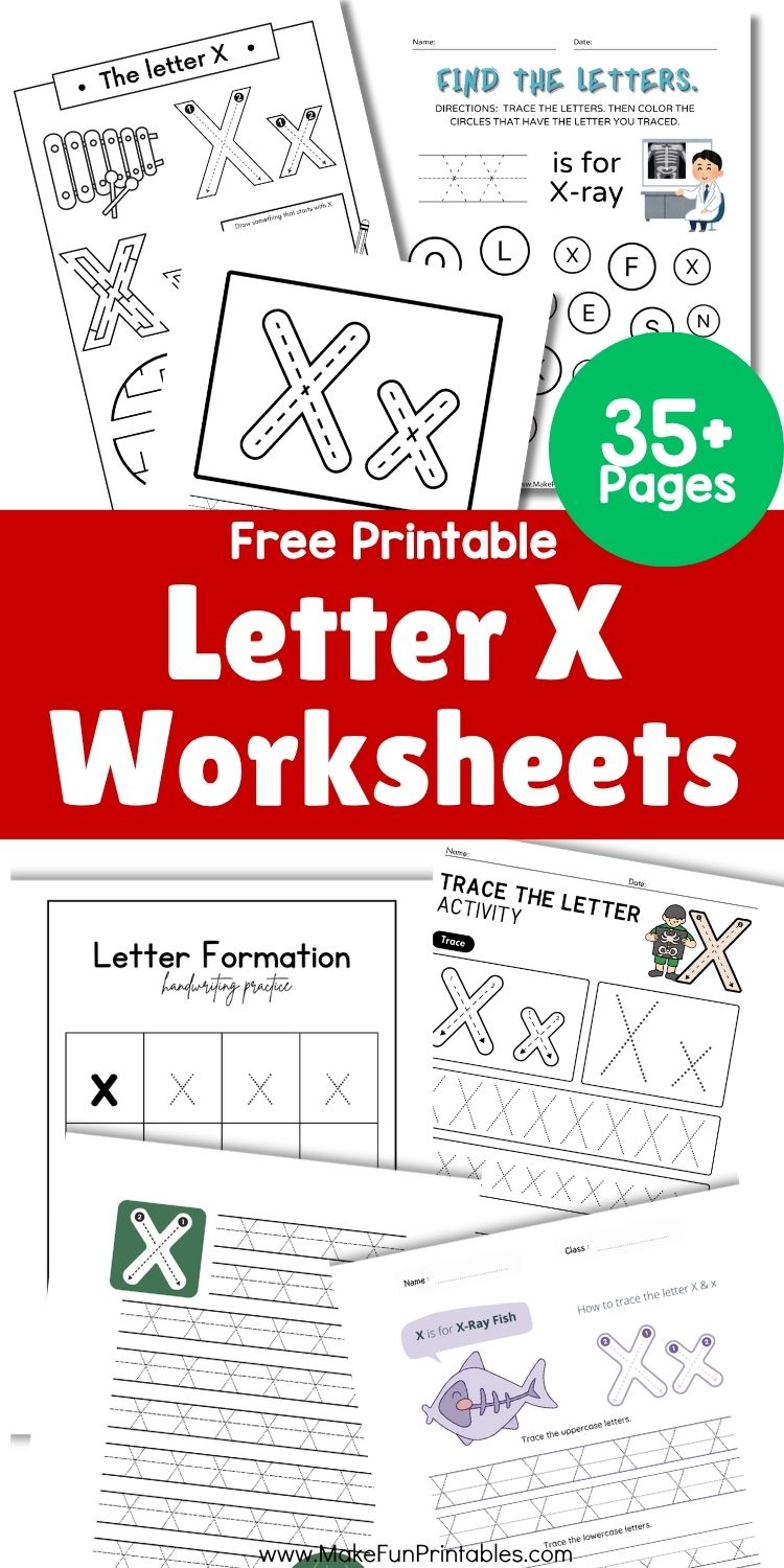 Free printable letter X tracing worksheet for preschool and kindergarten learners