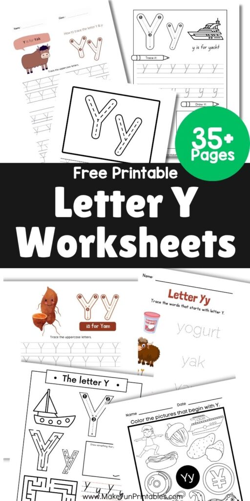 Free printable letter Y tracing worksheet for preschool and kindergarten learners.