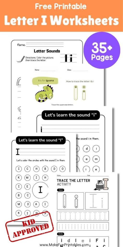 Free preschool alphabet worksheets to help kids recognize and trace uppercase and lowercase Letter I while building fine motor skills.