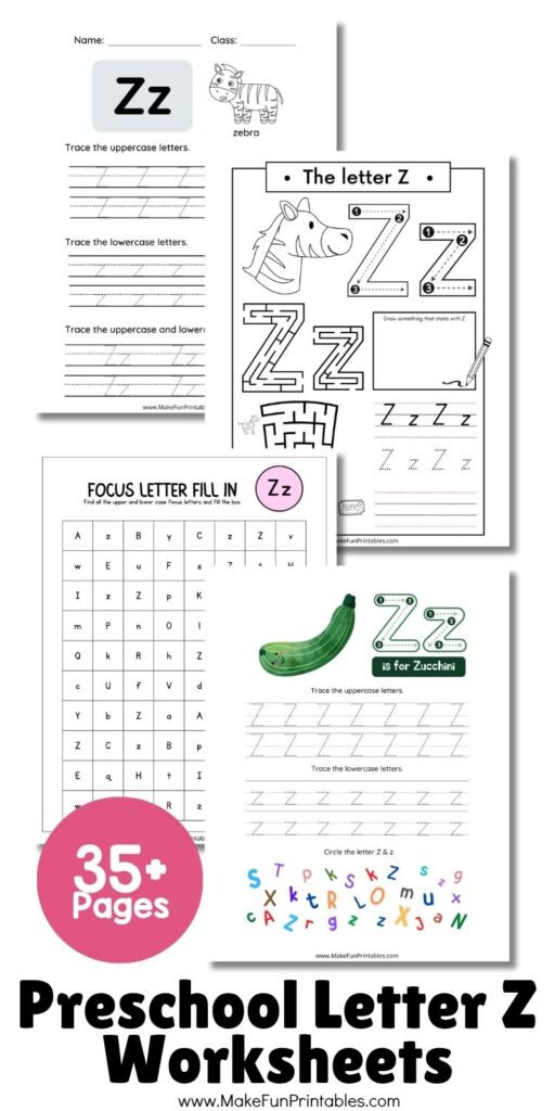 Cut-and-paste phonics worksheet with letter Z words like zoo, zebra, and zipper