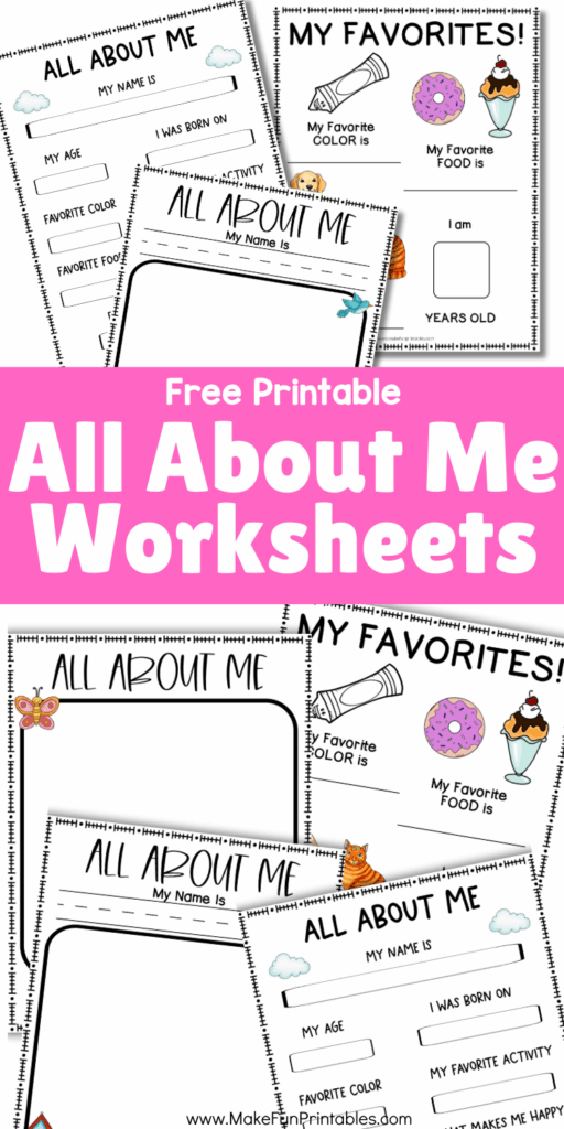 Fun All About Me printables for kids to practice handwriting, fine motor skills, and self-expression.