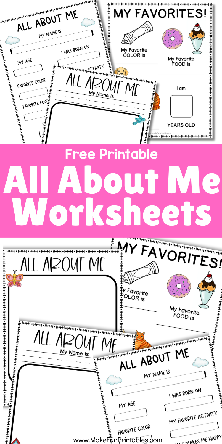 Fun All About Me printables for kids to practice handwriting, fine motor skills, and self-expression.