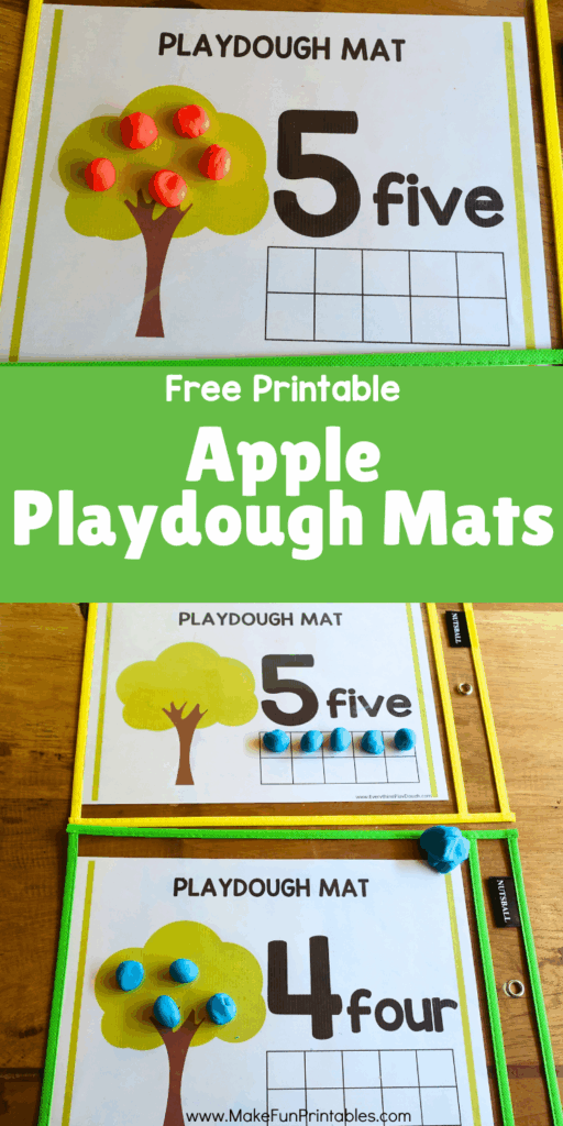 Apple Counting Playdough Mat printable for preschool and kindergarten to practice numbers and fine motor skills.