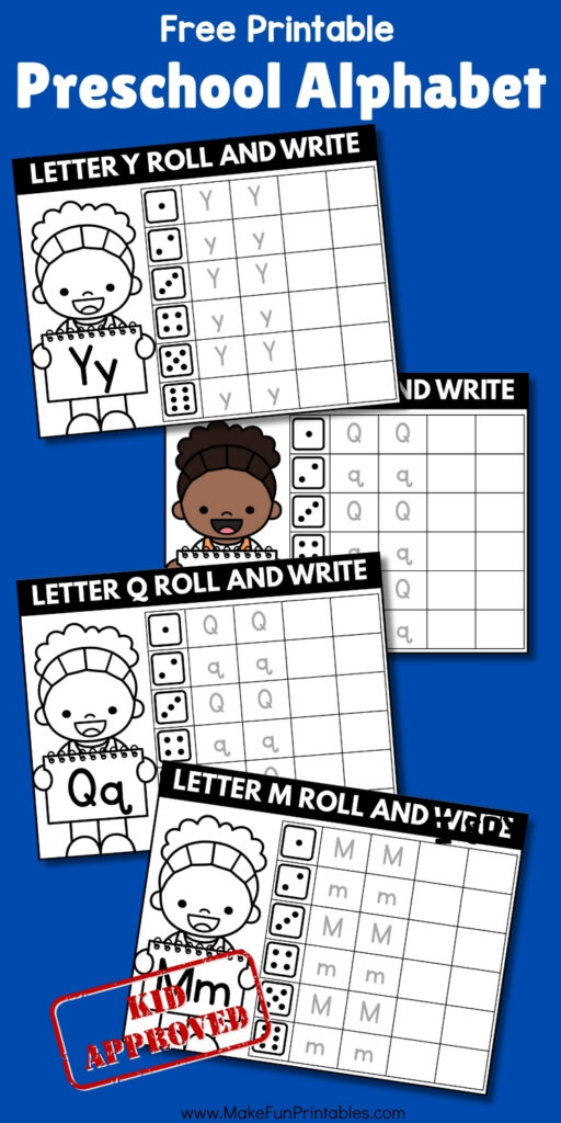 Black and white roll and write worksheet for preschoolers to trace and color letters