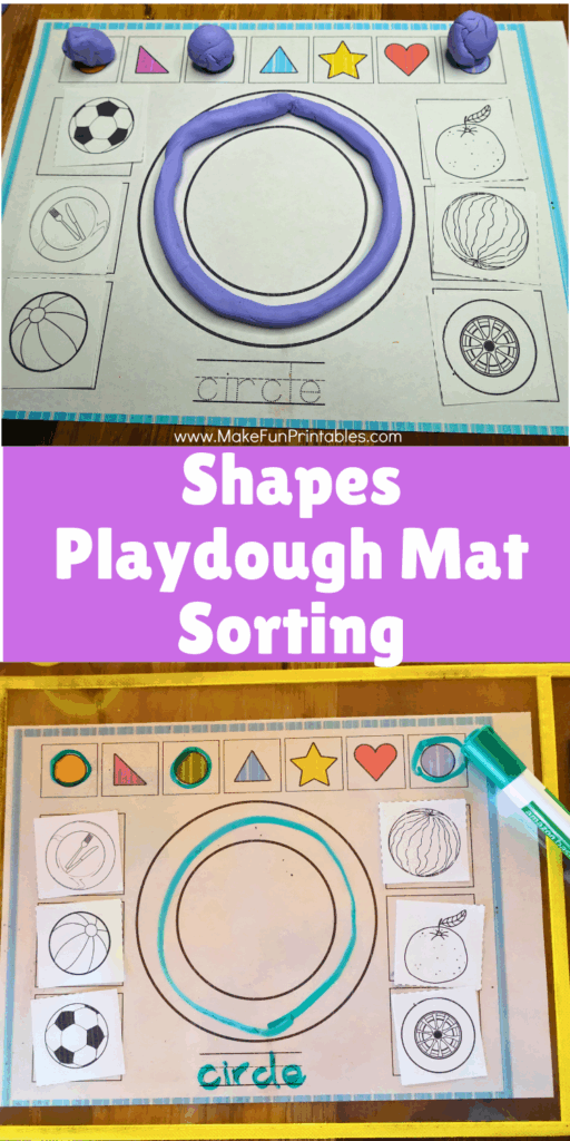 Preschool and kindergarten shapes activity using playdough mats for sorting, tracing, and learning early geometry skills.