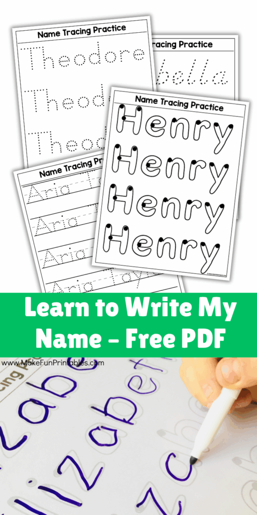 Editable name tracing worksheet featuring personalized name writing practice with colorful pencils.