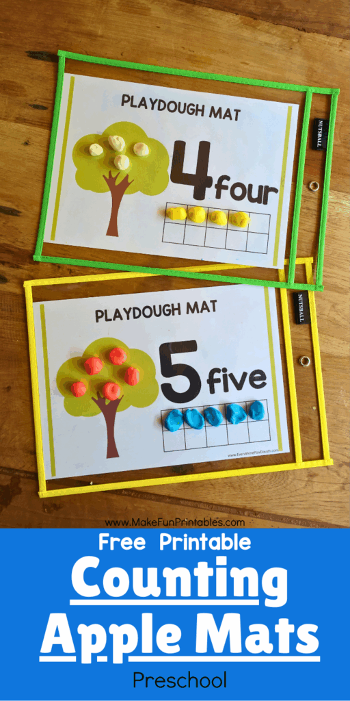 Hands-on apple counting worksheet with playdough mat for early learners to build counting and number recognition.
