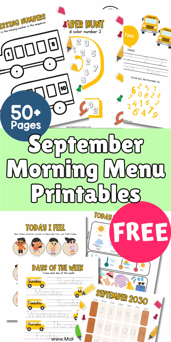 September Morning Menu Printables for Preschool & Kindergarten - Make ...
