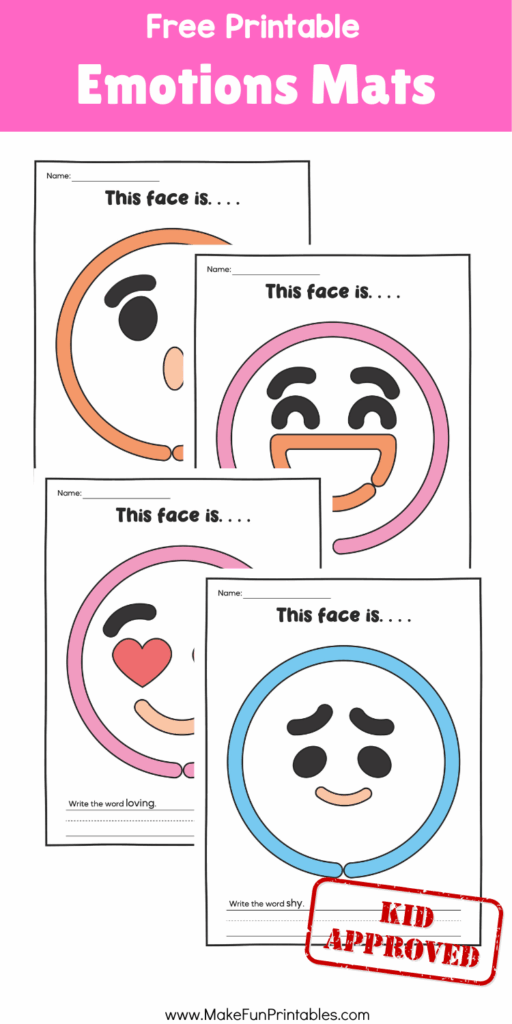 Hands-on feelings worksheets for kids using playdough mats to practice social-emotional learning and early writing skills.
