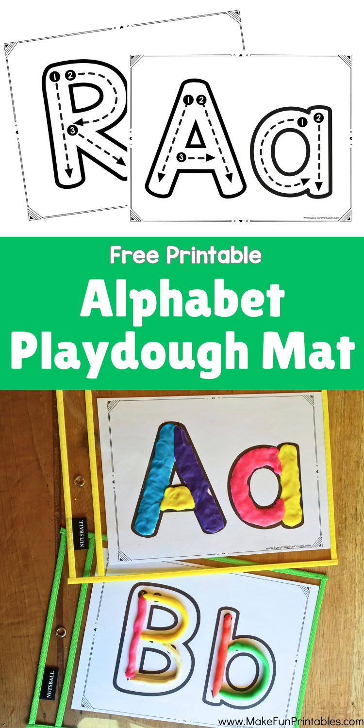 Free alphabet playdough mat printable for preschool and kindergarten kids to practice letter recognition and fine motor skills.
