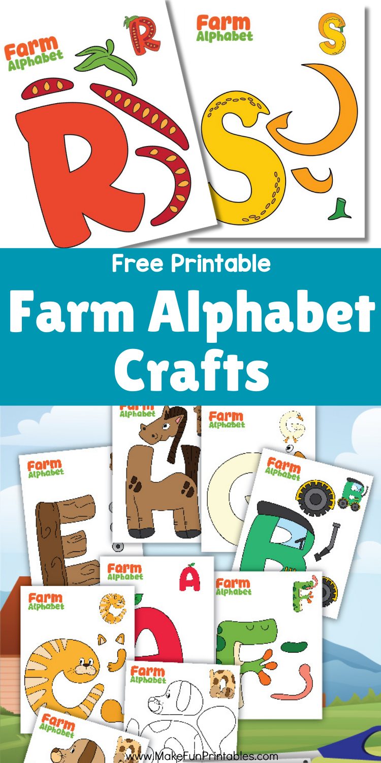 Printable farm alphabet crafts for preschoolers with both full-color and black-and-white versions for hands-on learning.