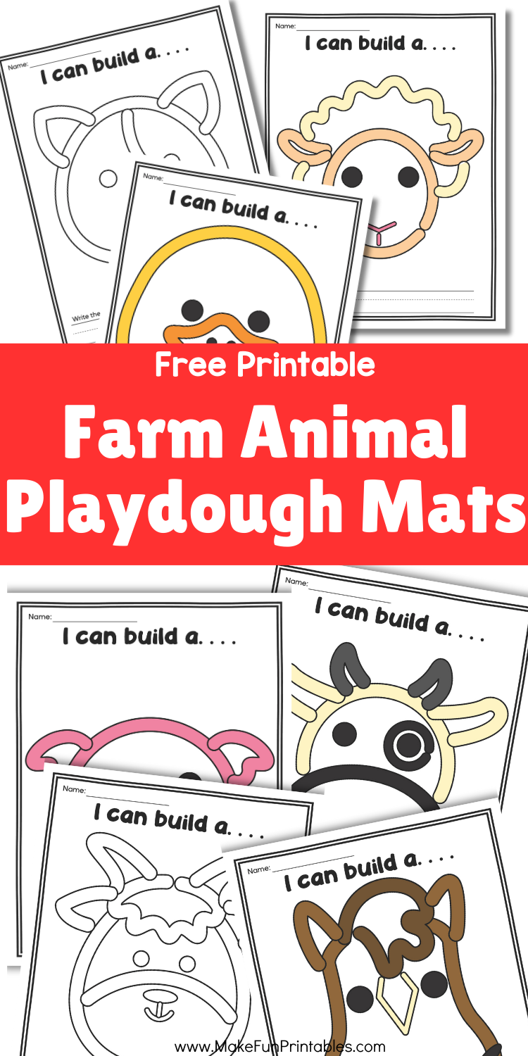 Printable playdough mats with farm animal words rabbit sheep and horse designed for preschool fine motor and tracing practice.