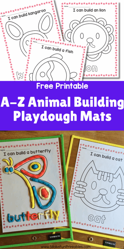 Free printable alphabet play dough mat with letter A and animal picture for preschool fine motor practice