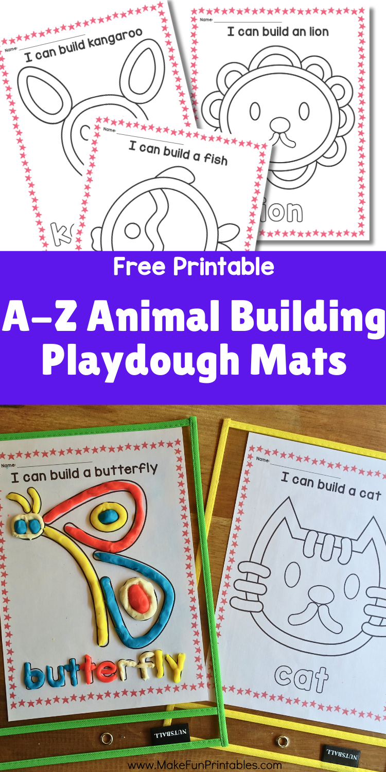 Free printable alphabet play dough mat with letter A and animal picture for preschool fine motor practice