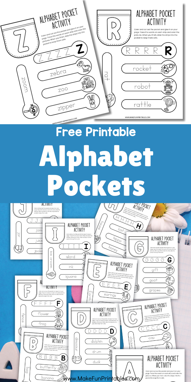 Hands on printable alphabet pocket activity with coloring cutting and letter review practice