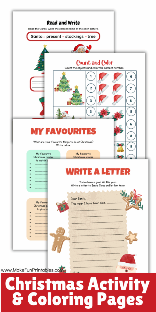 No prep Christmas worksheets and activities pack for preschool and kindergarten learning