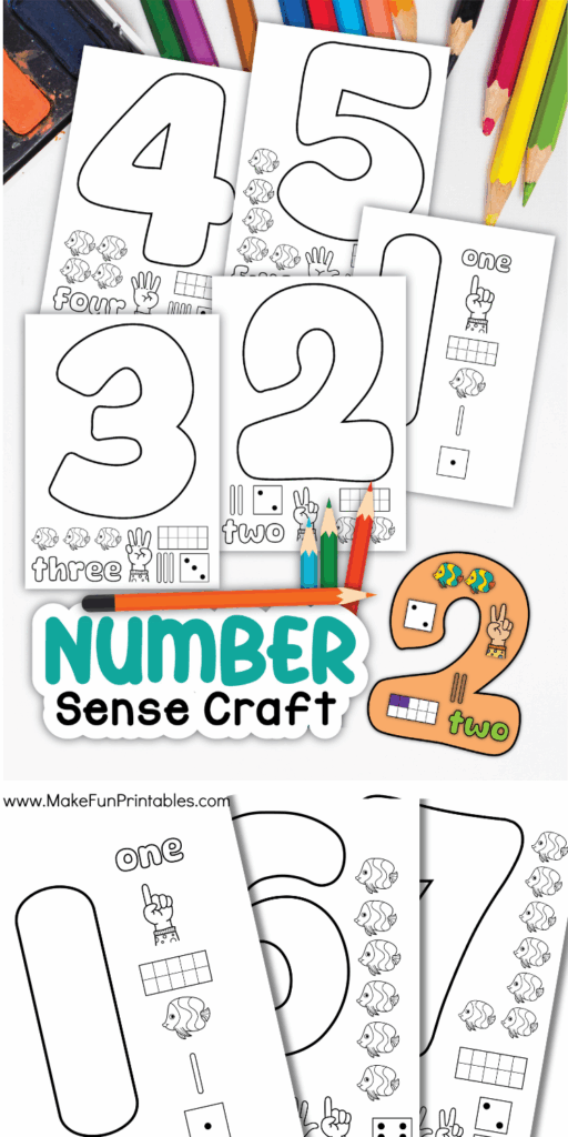 Kids cut and paste items onto number worksheets to practice counting and number recognition.