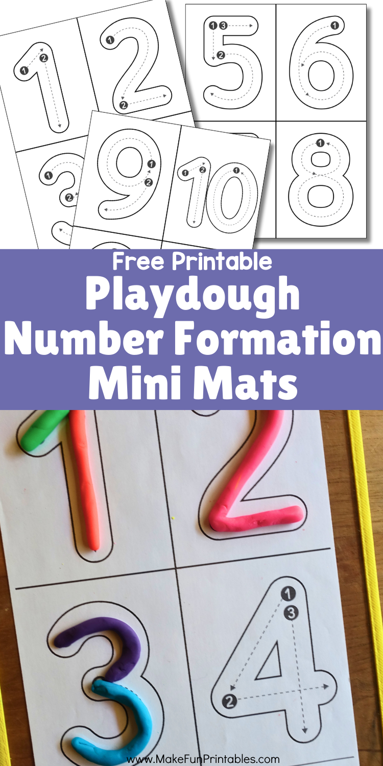 Free number tracing playdough mats for preschool and kindergarten with numbers 0 to 9.