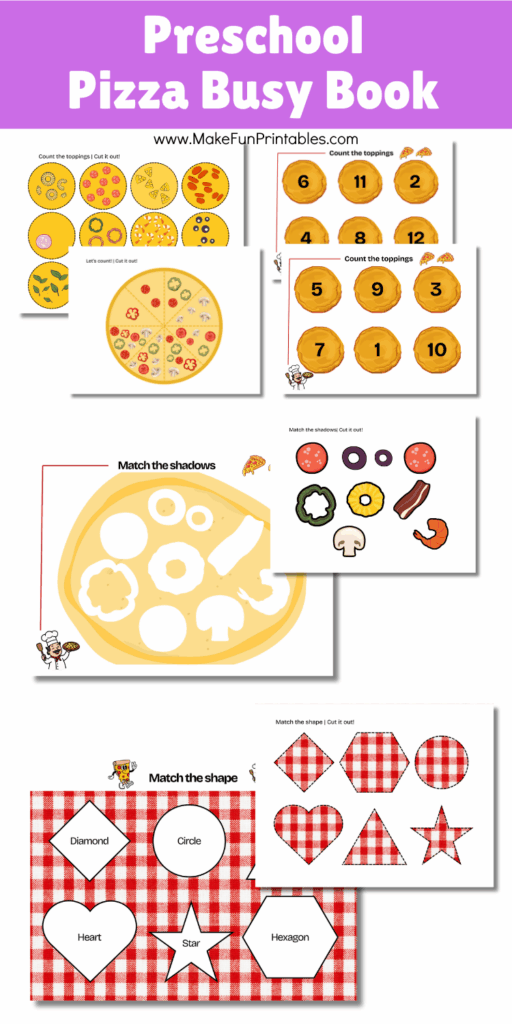Pizza busy book build a pizza activity with toppings for kids to cut out sort and match.