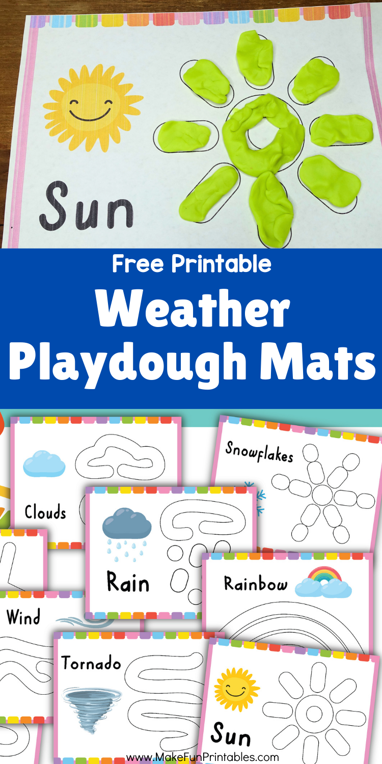 Easy no-prep weather playdough activity for kids with mats that help preschool and kindergarten learners build fine motor and early science vocabulary.
